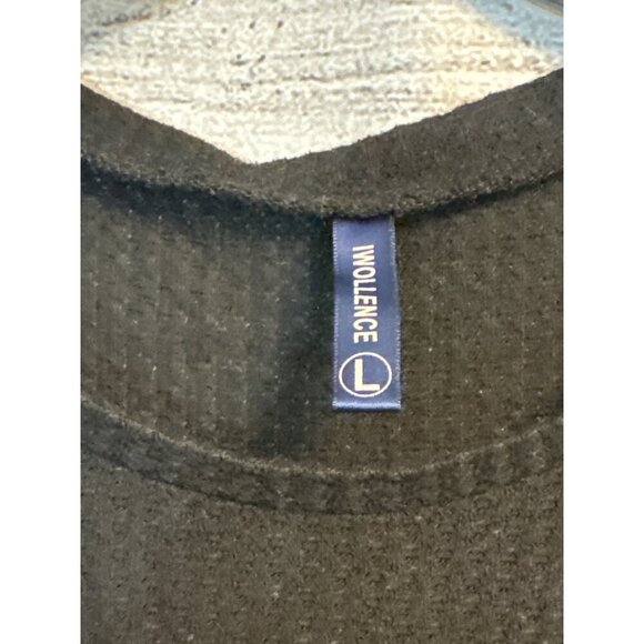 Iwollence Black Long-Sleeve Waffle-Knit Twist Front Top Size L - Picture 2 of 3